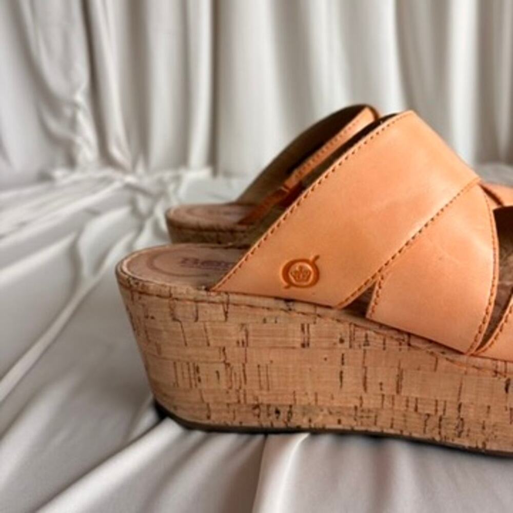 Børn Kapiti Cork Leather Wedge Sandals - Creamsicle Orange, Size 9 - Picture 5 of 11